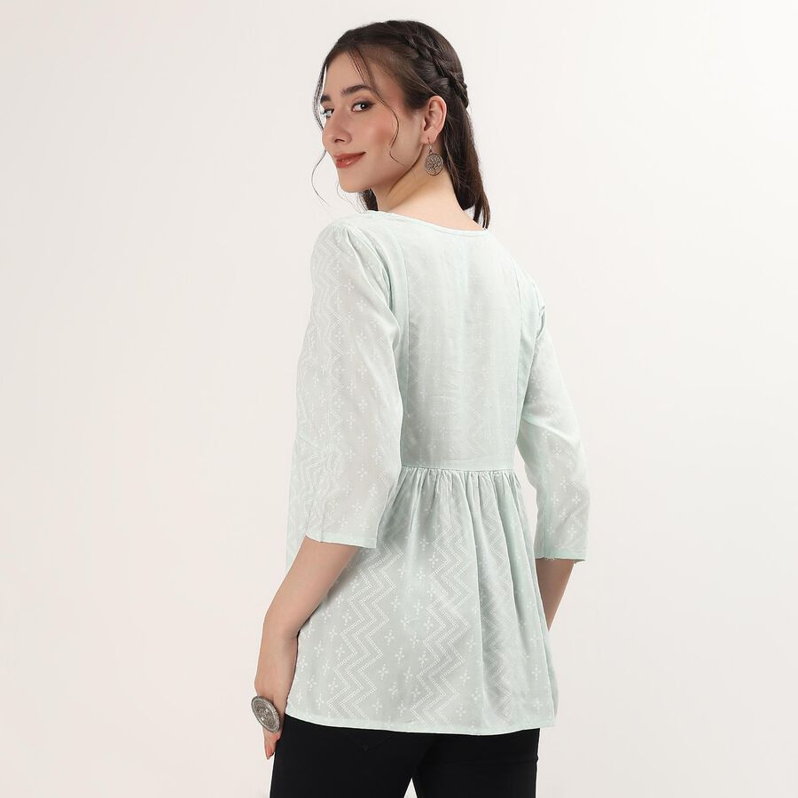 Women's Green Notch Neck Floral Printed Kurti, Light Green, large