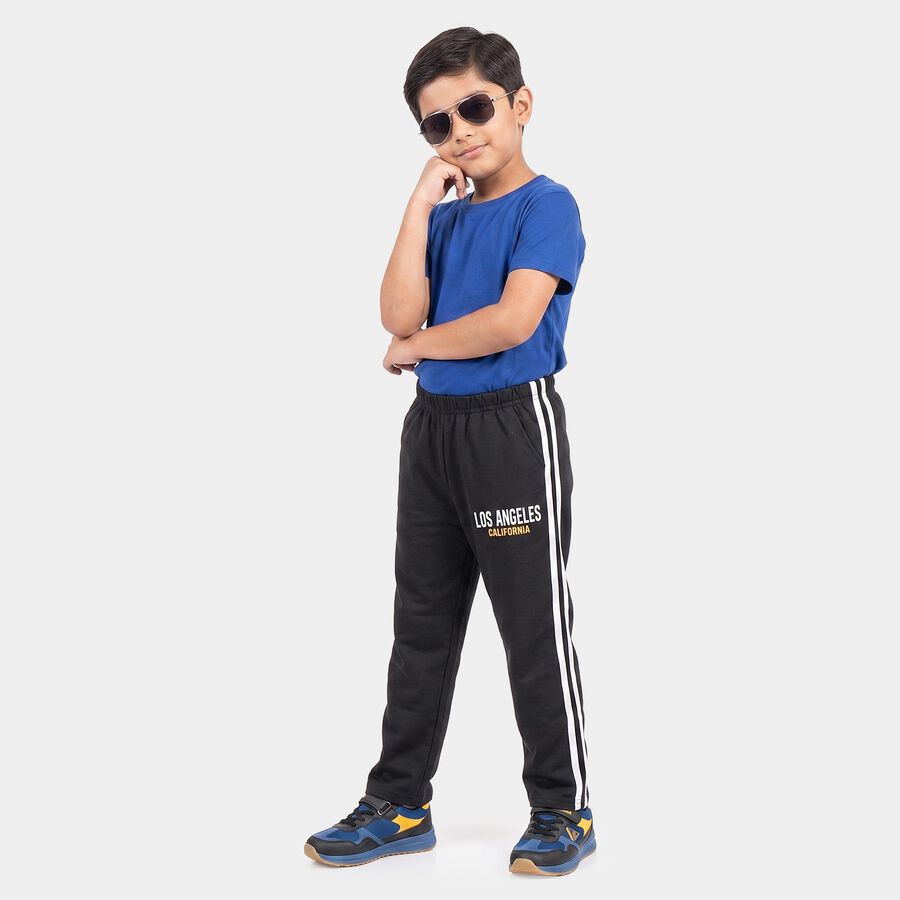 Boys' Dark Grey Straight Fit Side Stripe Printed Pyjama, गहरा ग्रे, large