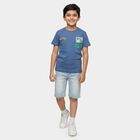 Boys' Navy Blue Round Neck Graphic Printed T-Shirt, Mid Blue, small