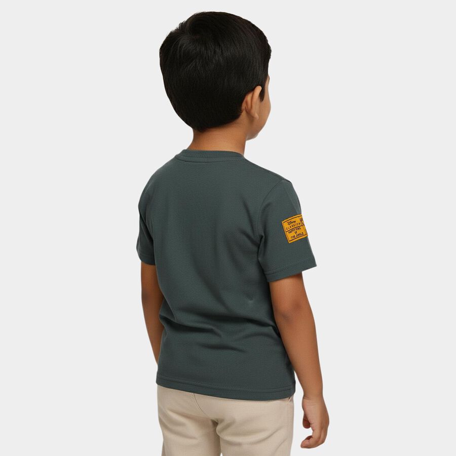 Boys' Olive Cotton Round Neck Simba Printed T-Shirt, ओलिव, large