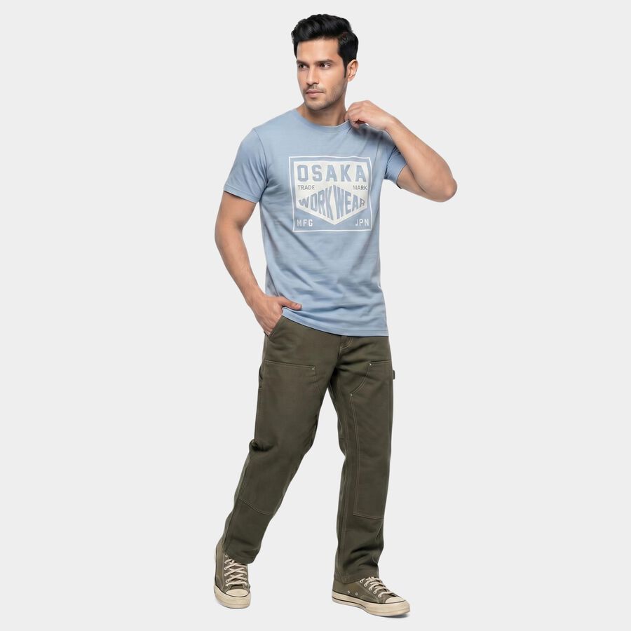 Men's Blue Round Neck Regular T-Shirt, Sky Blue, large