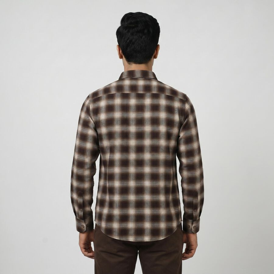 Men's Brown Cotton Long Sleeve Regular Fit Casual Shirt, भूरा, large