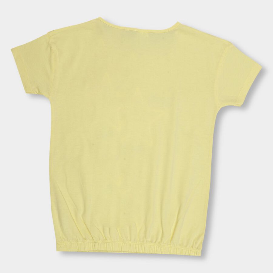 Girls' Bright Yellow Cotton Round Neck Casual T-Shirt, Yellow, large image number null