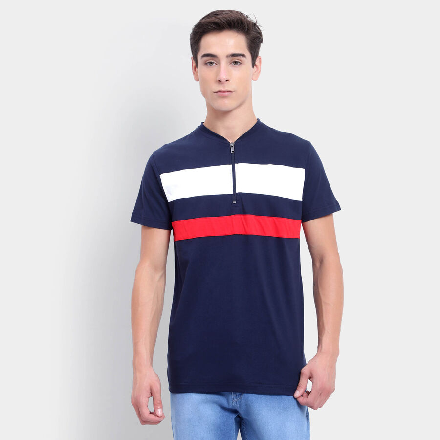 Stripes Henley T-Shirt, Navy Blue, large image number null