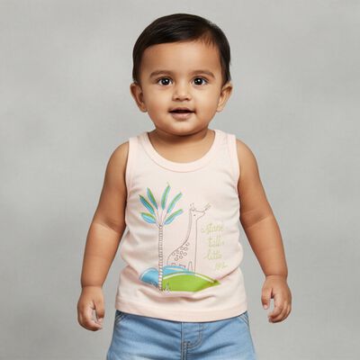 Infants' Soft Baby Pink Cotton Round Neck Casual Vest