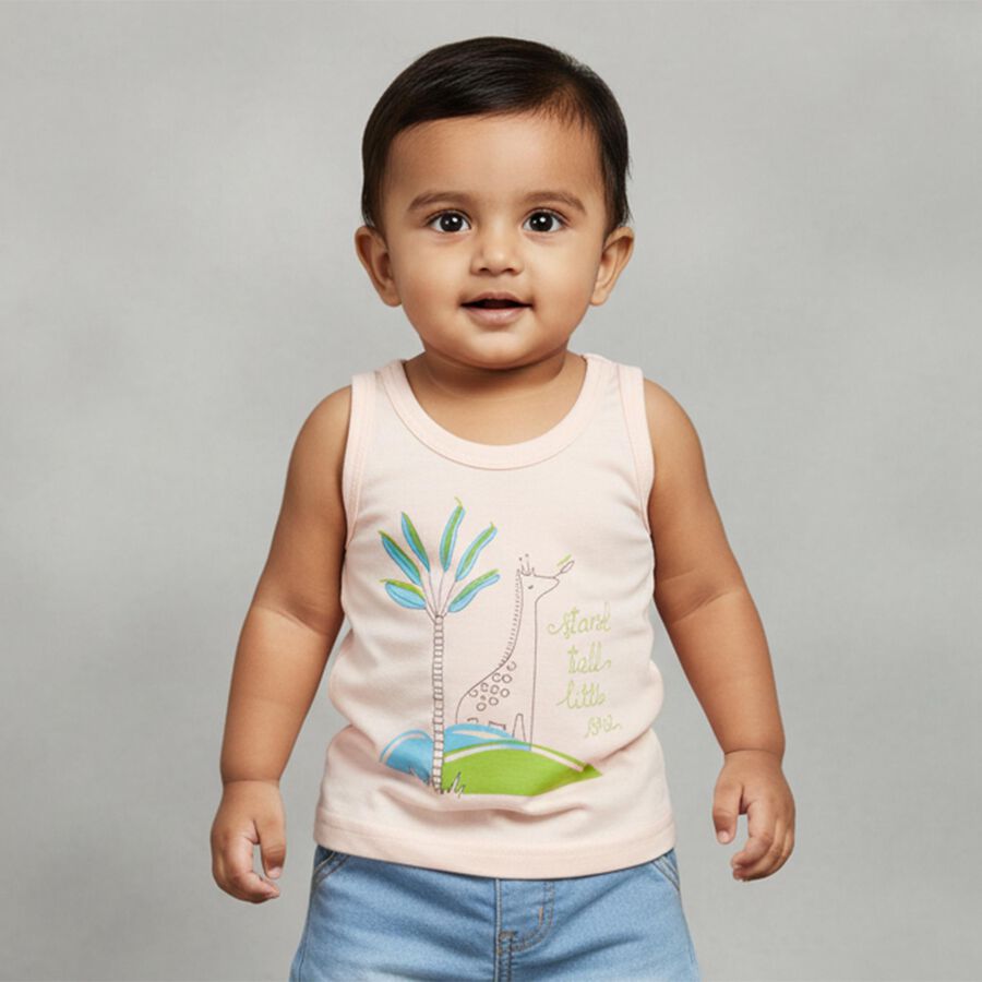 Infants' Soft Baby Pink Cotton Round Neck Casual Vest, Peach, large image number null