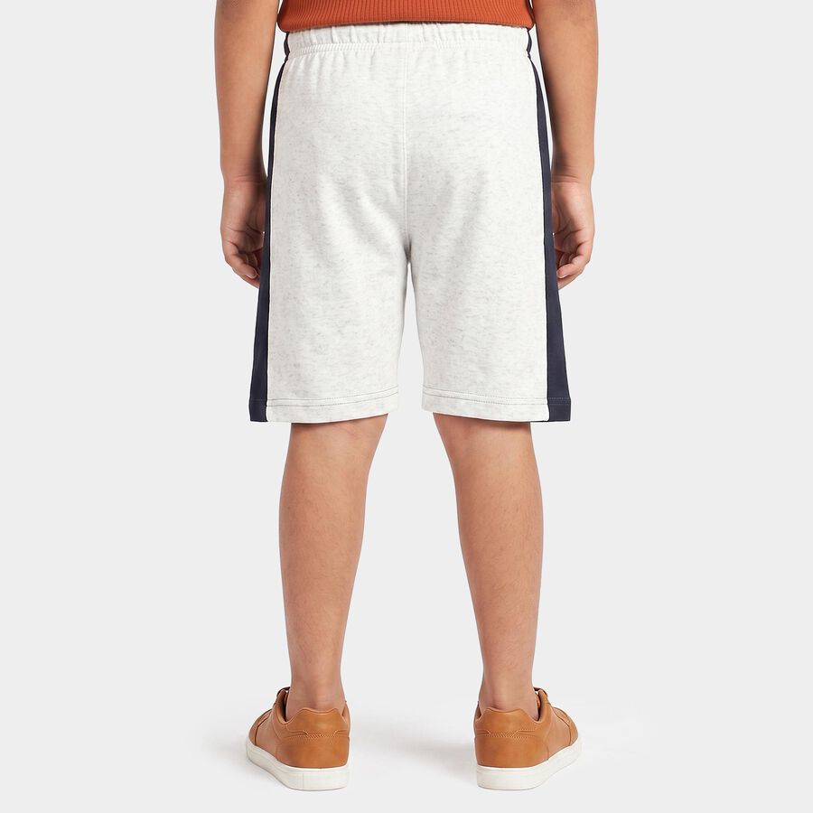 Boys Ecru Melange Regular Fit Colorblocked Bermuda Shorts, Ecru Melange, large