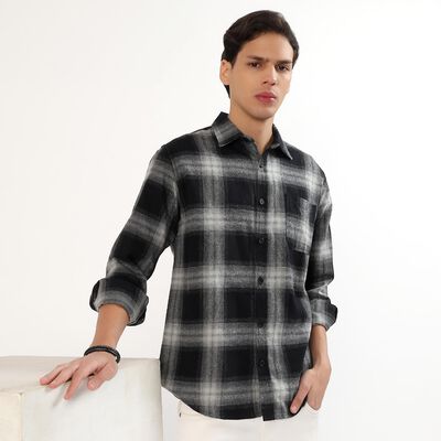 Men's Dusty Charcoal Black Cotton Spread Collar Casual Shirt