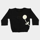 Girls Black Round Neck Regular Top, काला, small