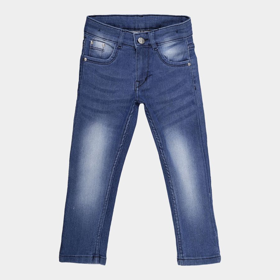 Girls Buttoned Regular Fit Jeans, Dark Blue, large image number null