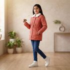 Girls' Pink Fur Collar Puffer Jacket, Pink, small