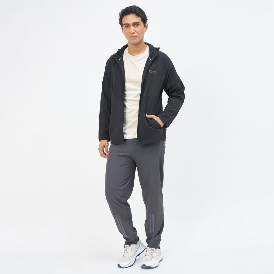 Men's Jet Black Hooded Athleisure Jacket, Black, large