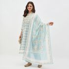 Women's Light Blue Cotton Round Neck Embroidered Kurta, Light Blue, small image number null