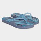 Women's Blue Printed Thong Strap Flip-Flops, Blue, small