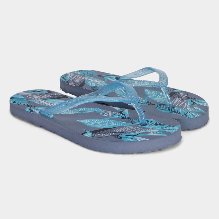 Women's Blue Printed Thong Strap Flip-Flops, Blue, large