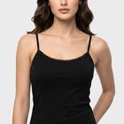 Women's Black Cotton Blend Scoop Neck Camisole Slip, Black, small