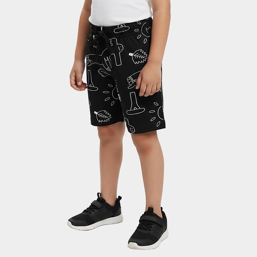 Boys' Black Regular Fit Graphic Printed Bermuda Shorts, Black, large