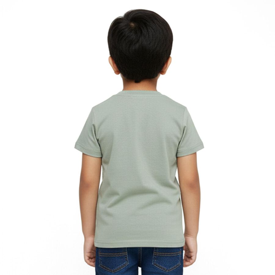 Boys Light Sage Green Cotton Round Neck Casual T-Shirt, हल्का हरा, large image number null