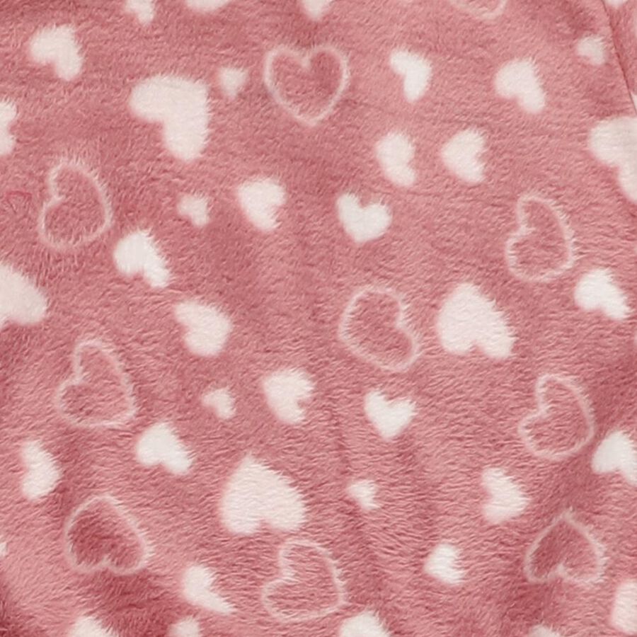 Girls' Dusty Rose Heart Printed Fleece Winter Pyjama, Pink, large image number null
