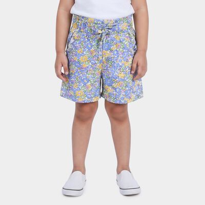 Girls' White Regular Fit Cotton Shorts