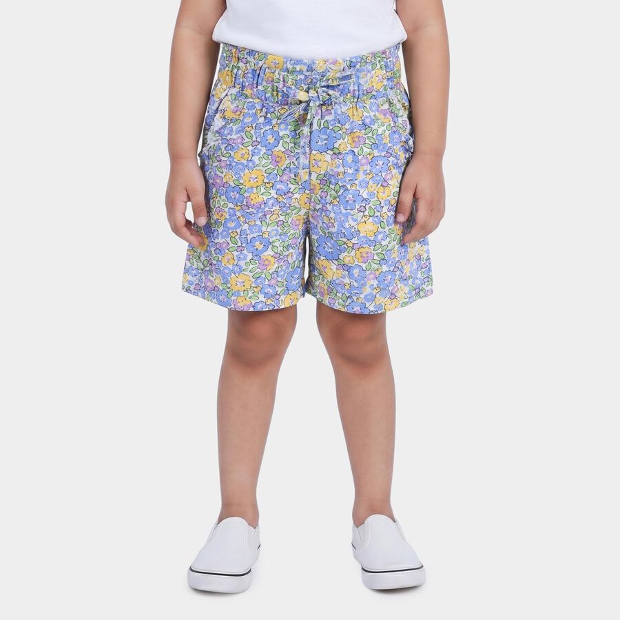 Girls' White Regular Fit Cotton Shorts, सफ़ेद, large