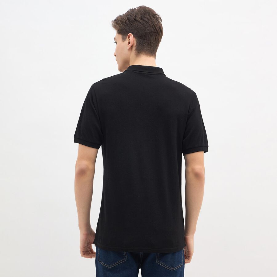 Men's Jet Black Cotton Polo Collar Classic T-Shirt, Black, large