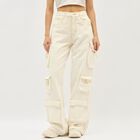 Women's Light Beige Wide Leg Cargo Jeans, ऑफ व्हाइट, small image number null