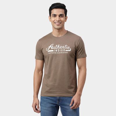 Men's Brown Round Neck Solid T-Shirt