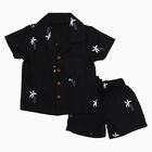 Infants' Black Cotton Collared Embroidered Baba Suit, Black, small