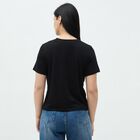 Women's Jet Black Cotton Round Neck Casual T-Shirt, काला, small