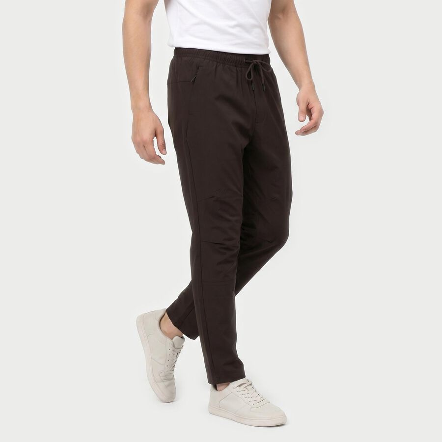 Men's Brown Straight Fit Zip Pocket Track Pants, Brown, large