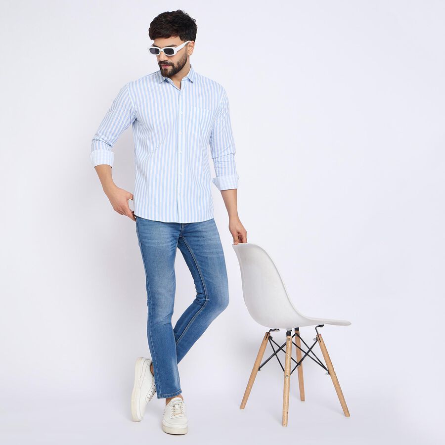 Men's 100% Cotton Casual Shirt , Light Blue, large