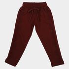 Girls' Wine Straight Fit Lace Panel Cotton Pyjama, वाइन, small