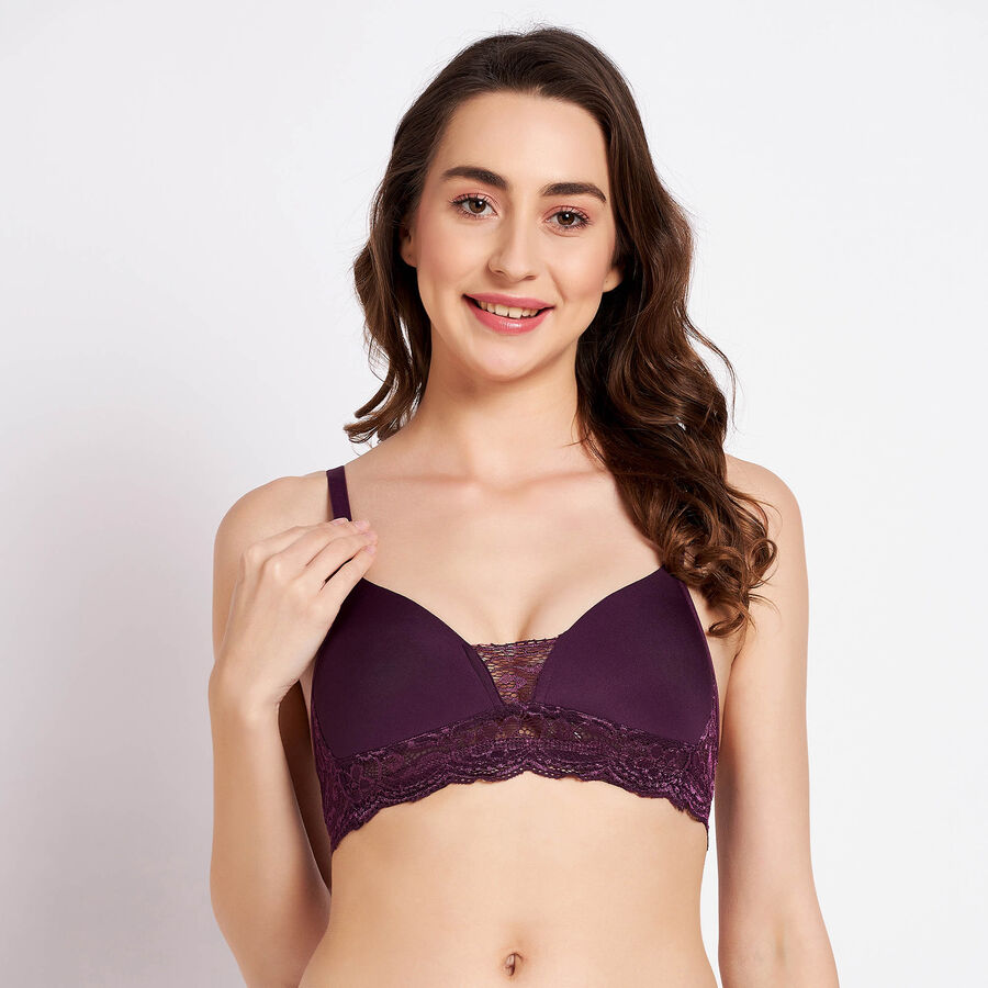 Half Lace Padded Bra, Wine, large image number null