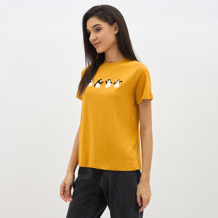 Ladies'Round Neck T-Shirt, Mustard, large image number null