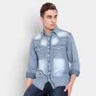 Solid Cotton Casual Shirt, Mid Blue, small image number null