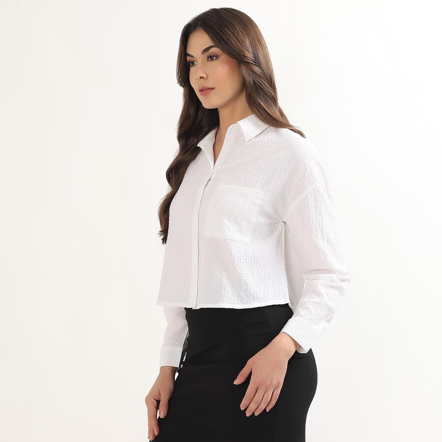 Women's White Classic Collar Textured Shirt, White, large