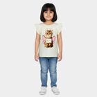 Girls White Cotton Round Neck Regular T-Shirt, सफ़ेद, small