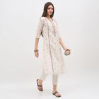 Women's Eggshell White Cotton Round Neck Embroidered Kurta, ऑफ व्हाइट, small image number null