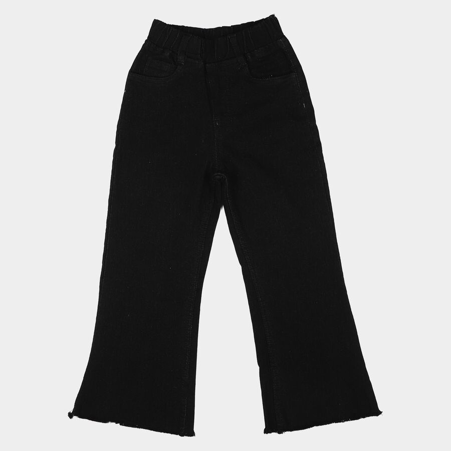 Girls Black Flared Fit Raw Hem Jeans, काला, large
