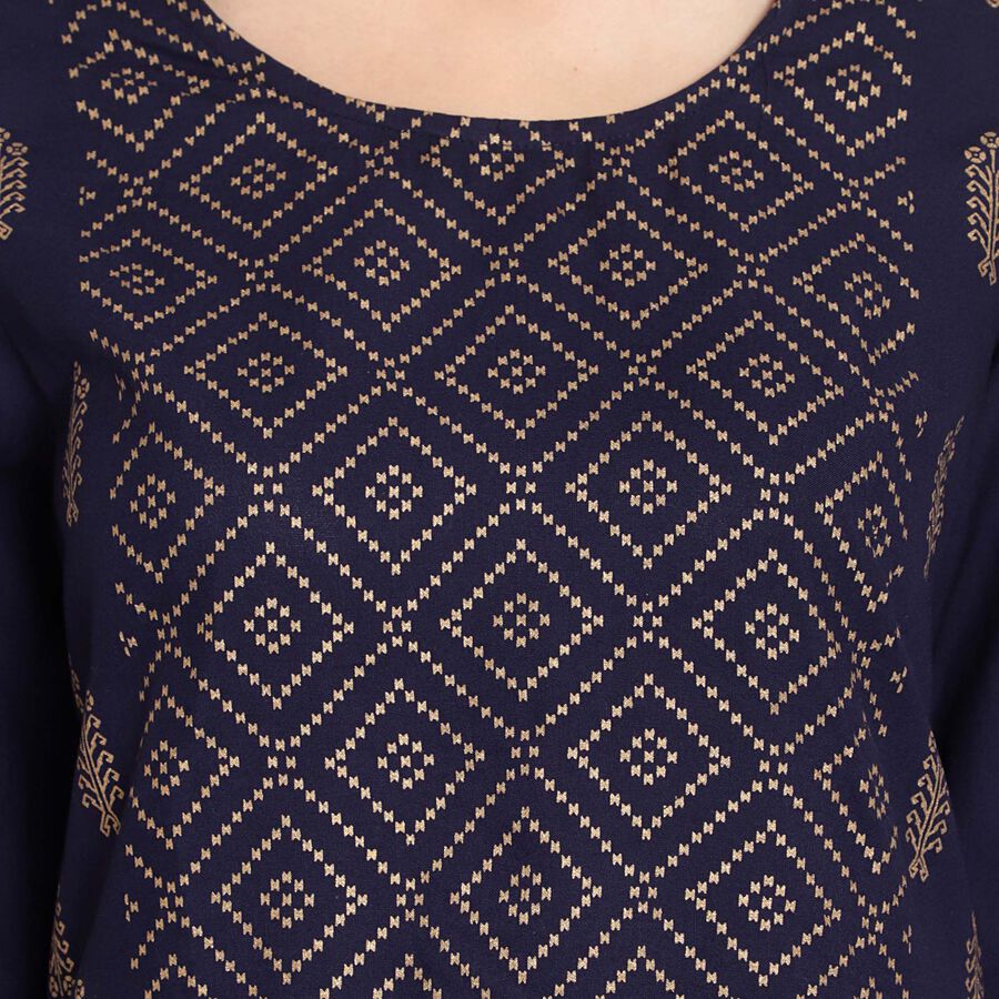 Printed 3/4Th Sleeves Kurta, Navy Blue, large image number null