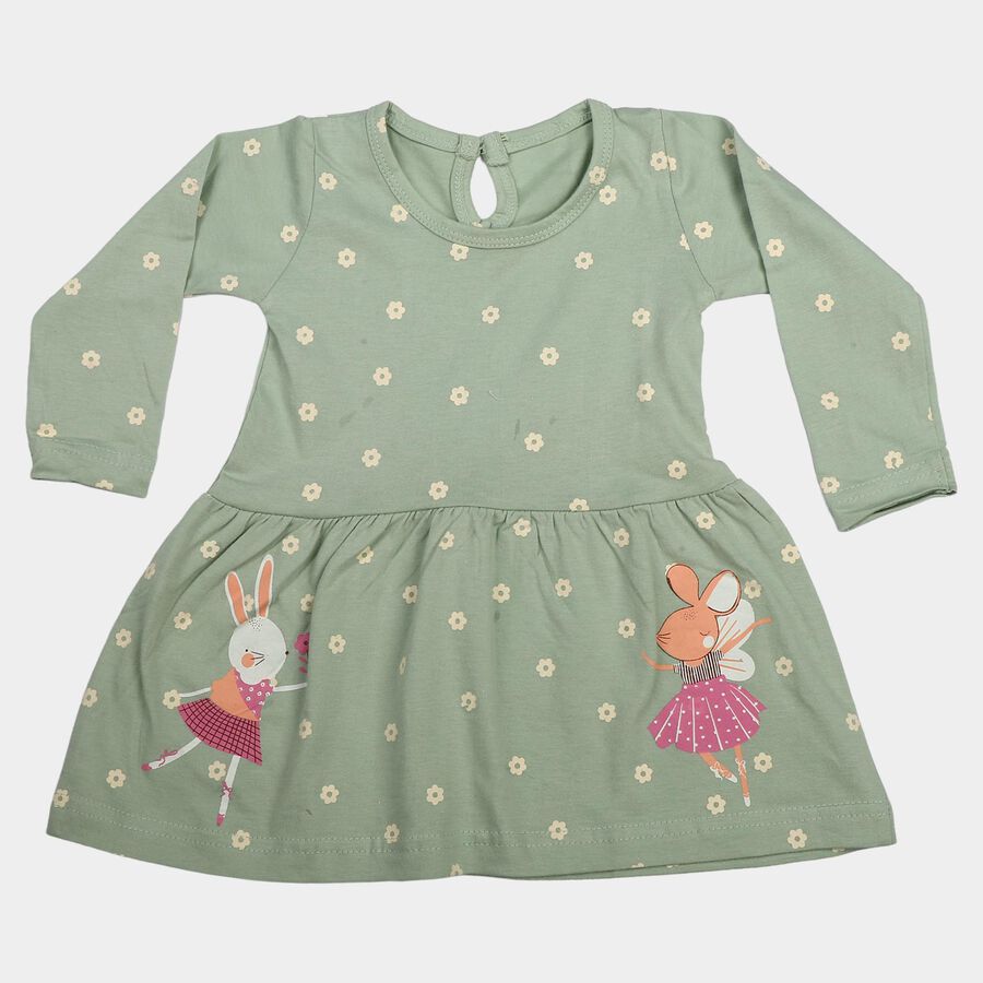 Infants' Mint Green Fit and Flare Bunny Print Frock, हल्का हरा, large