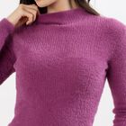 Women's Rich Purple High Neck Fitted Pullover, बैंगनी, small image number null