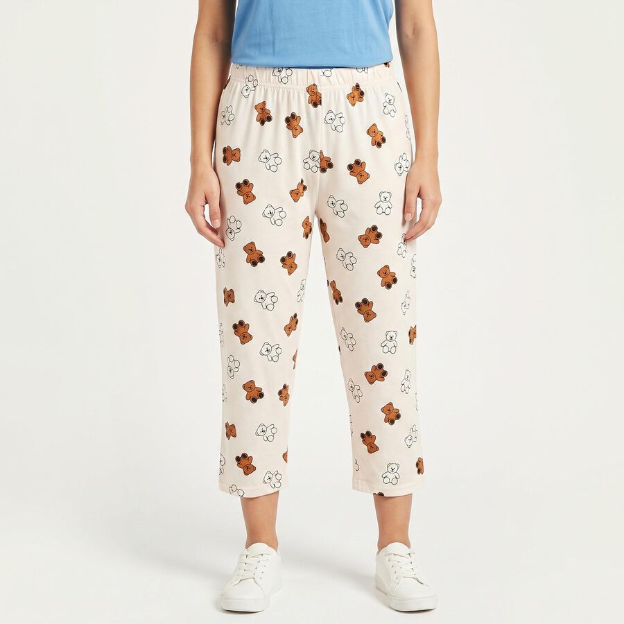 Women's Peach Straight Fit Printed Capri, पीच, large