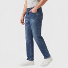 Men's Blue Straight Fit Faded Jeans, गहरा नीला, small