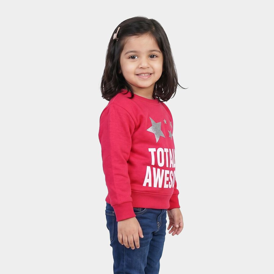 Girls' Fuchsia Round Neck Pullover Sweatshirt, Fuchsia, large