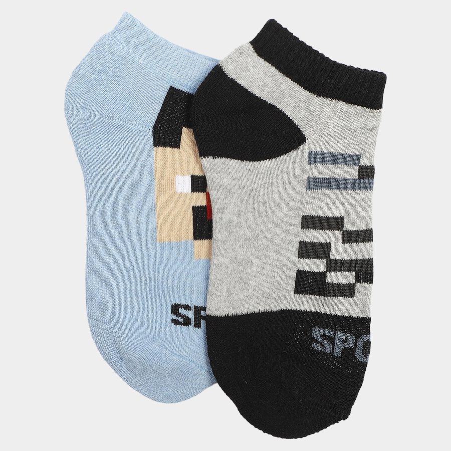 Boys' Ankle Length Pack of 2 Socks ( Grey, Blue ), Light Blue, large