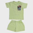 Infants' Light Green Cotton Round Neck Cartoon Print Baba Suit, Light Green, small