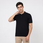 Men's Navy Blue Cotton Polo Neck Solid T-Shirt, Navy Blue, small