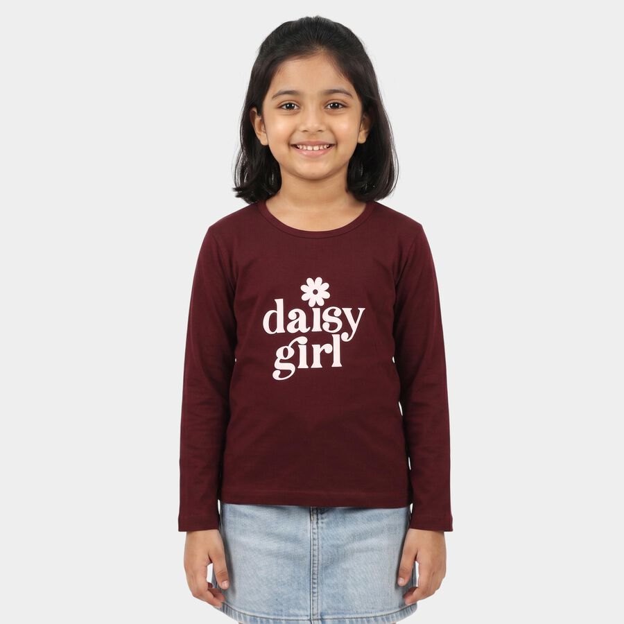Girls Wine Round Neck Regular Top, Wine, large
